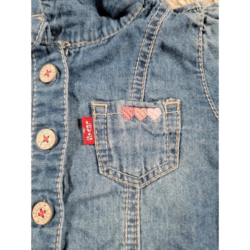 Levi's 6-9 Months Baby Girl Denim Dress Western Chambray Vintage Y2K Pocket CUTE